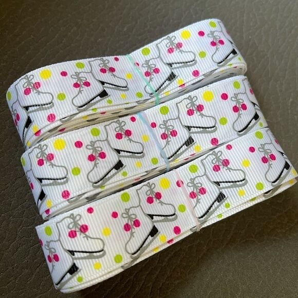 Grosgrain Ribbon 7/8” 5 yards 5/$20 Christmas Winter ice skates snow skating NEW - Picture 4 of 7
